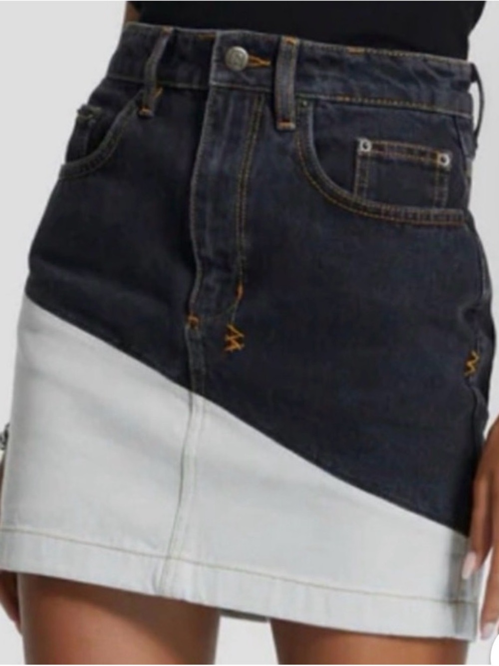 Ksubi Super X Mini Splice Denim Skirt in Black/Bone SZ 23